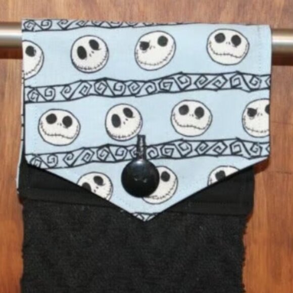 NIGHTMARE BEFORE CHRISTMAS HAND TOWEL BLUE BLACK NMBC HANDMADE HANGING KITCHEN - Picture 1 of 4